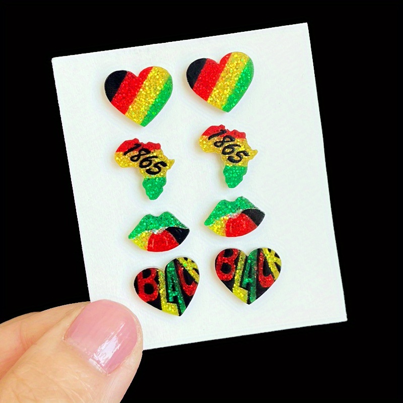 Colorful African-Inspired Heart Design Earrings, Juneteenth Celebration
